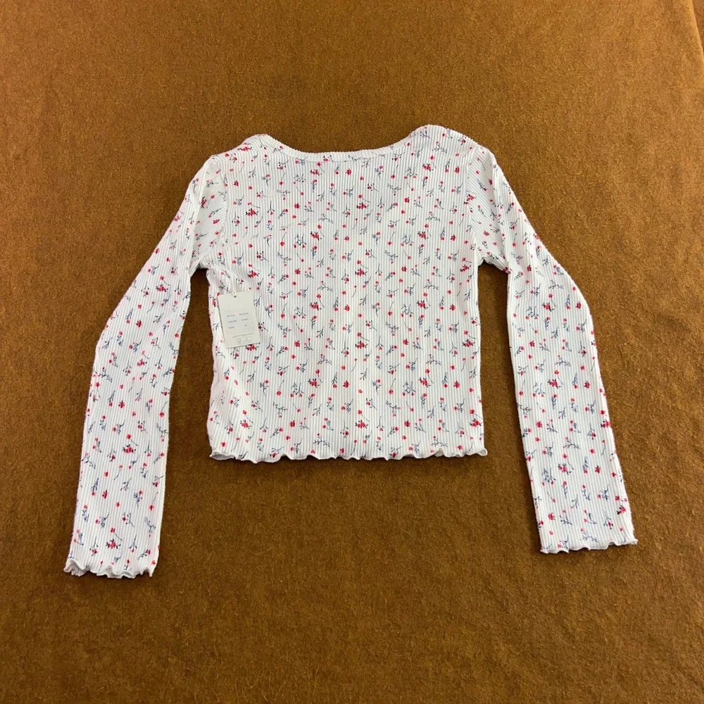 PJ Salvage Womens Small Ivory Red Floral Ribbed Knit Button Front Top NWT